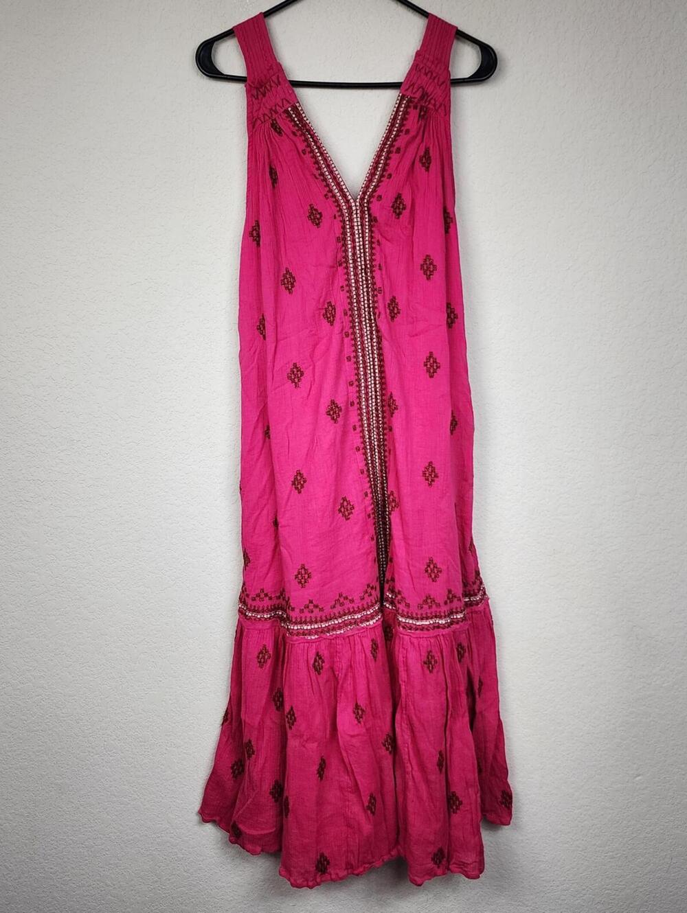 100% Cotton Free People Pink Barbiecore Embroidered Dress